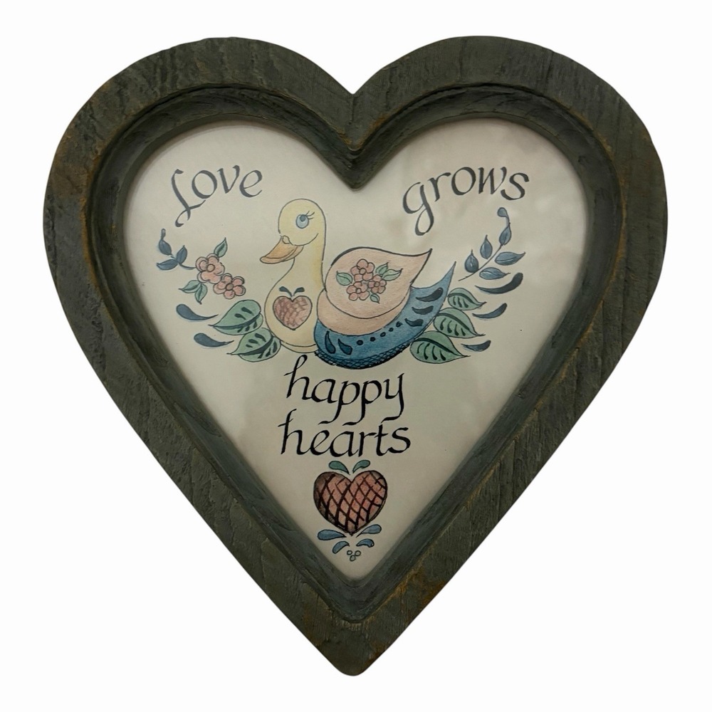 VTG 80's HOMCO BLUE HEART/GOOSE FRAMED PRINT LOVE GROWS HAPPY HEARTS GRANNYCORE